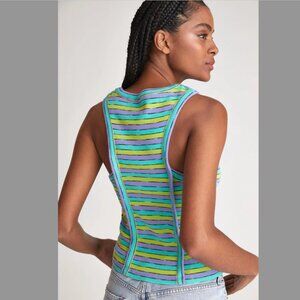 NWT Anthropologie Striped Ribbed Tank Top Blue Green Purple M